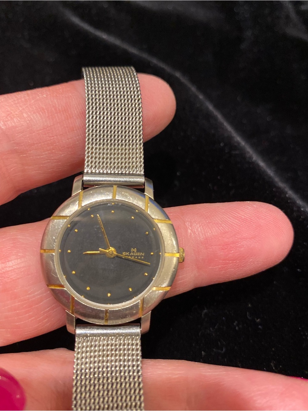 Skagen Women's Two-Tone Mesh Watch in Silver and Gold with Black Dial